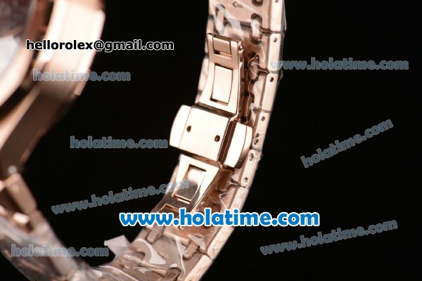 Audemars Piguet Royal Oak Dual Time ST Automatic Two Time With Power Reserve Full Rose Gold with Blue Dial and Stick Markers - 7750 Coating - Click Image to Close